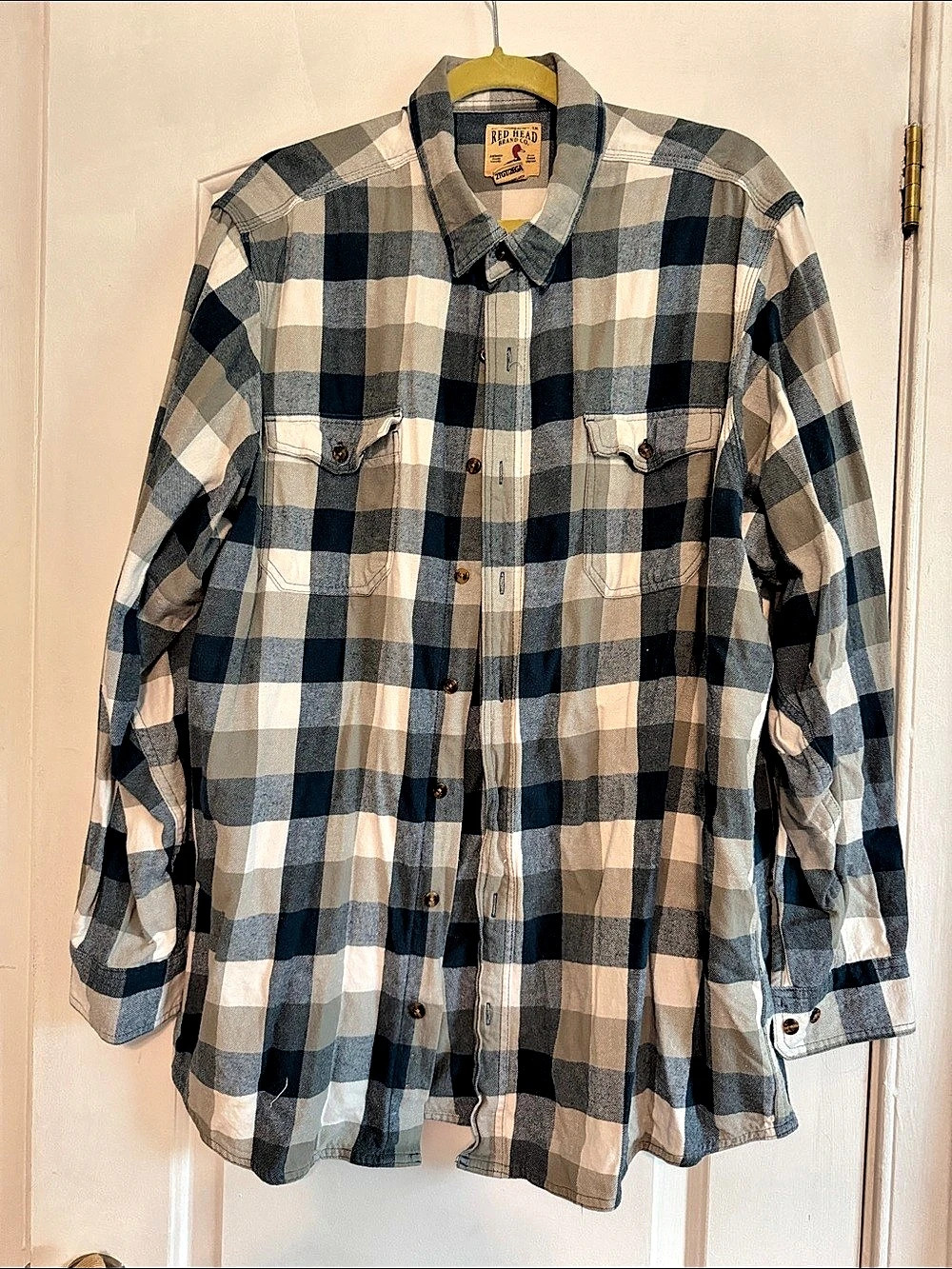 Red Head Plaid Button Down Shirt in Blue & White Size 2XL